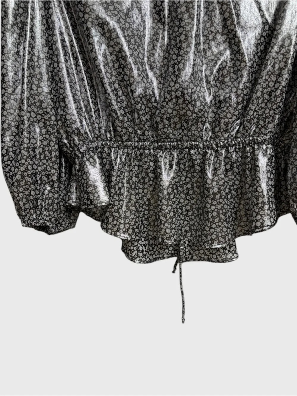 Free People Small Talk That Talk Metallic Silver Floral Top Blouse Size S Disco